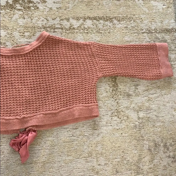 Free People Maybe Baby Chunky Crochet Knit Sweater Oversized Pink Fisherman - Picture 6 of 8